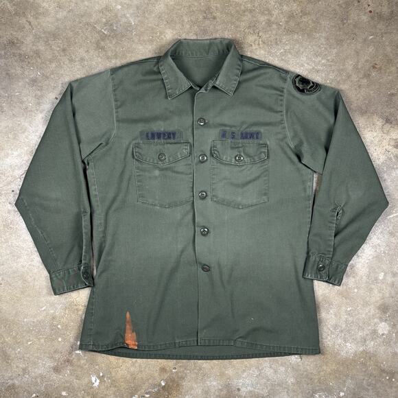 Vintage U.S. Army Shirt Men’s M Olive Green OG-107 Field Jacket Patch - Picture 1 of 8